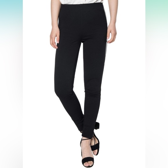 Asoran Women's Dress Pants Black Stretch Skinny Slacks with Leather Stripe - Picture 6 of 6